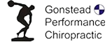 Gonstead Performance Chiropractic brand logo with black athlete icon and blue cross